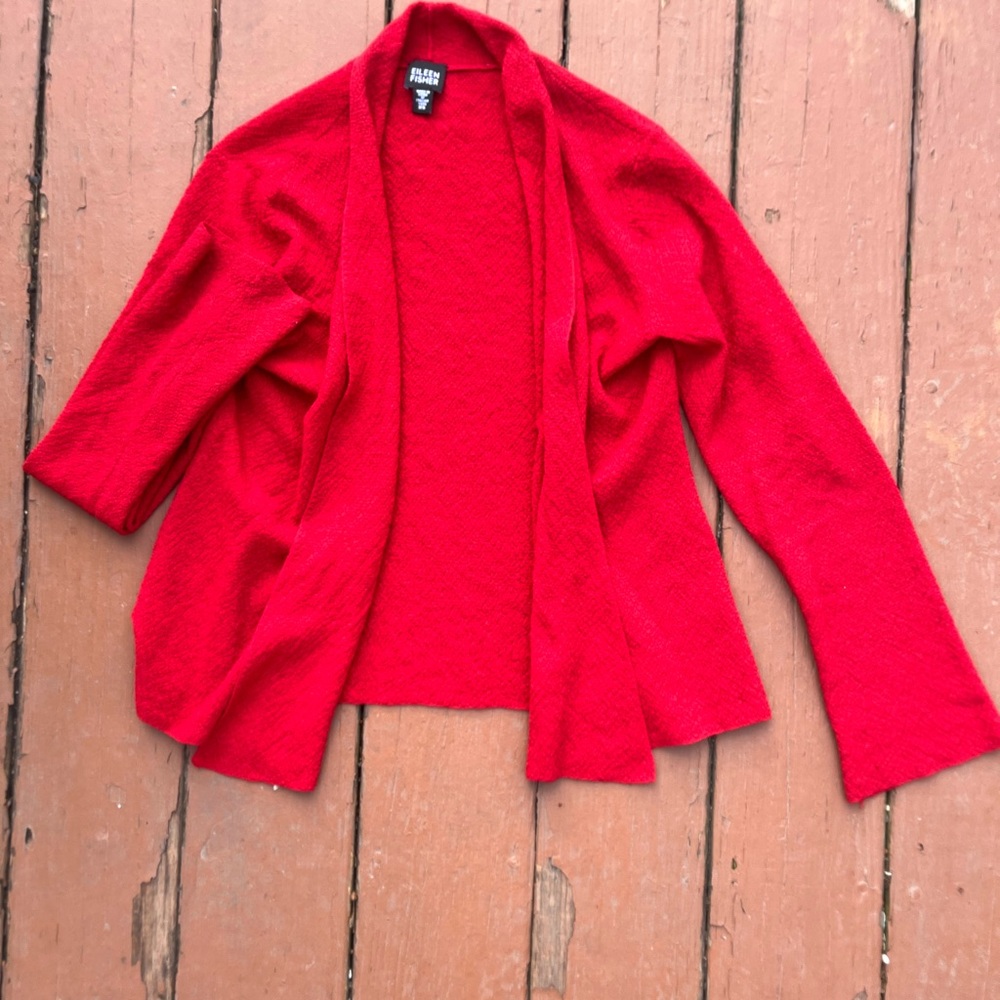 Eileen Fisher Vibrant Red Open-Front Cardigan